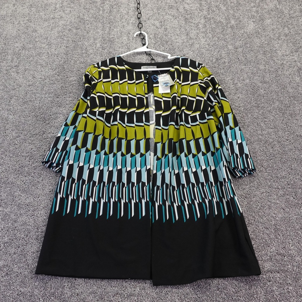 Danny and Nicole Jacket Womens 14W Black Green Teal Geometric 3/4 Sleeve